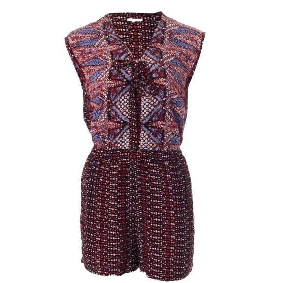 SANDRO PARIS Ikat Romper with Halter Detail, Black Red, Sandro Size 2, US Medium - Picture 1 of 13